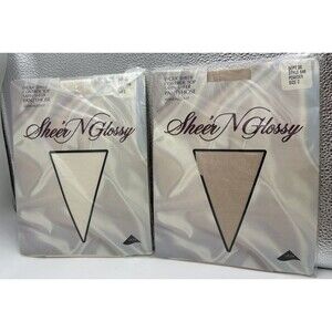 Vintage Sheer N Glossy Pantyhose Lot 2 Size C Control Top Lace Powder NOS USA